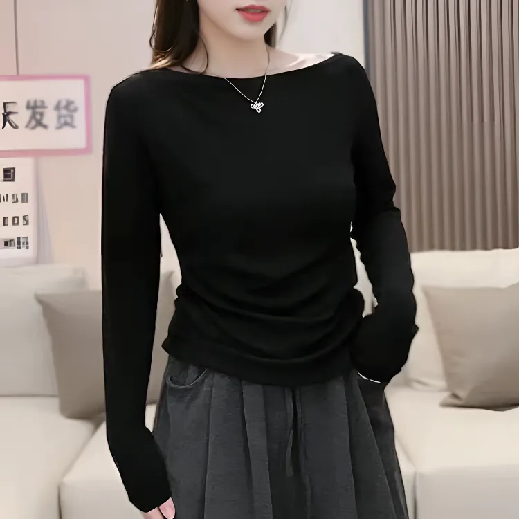 新款小众半袖多巴胺露长袖t恤女2024秋季一字肩设计感上衣爆款