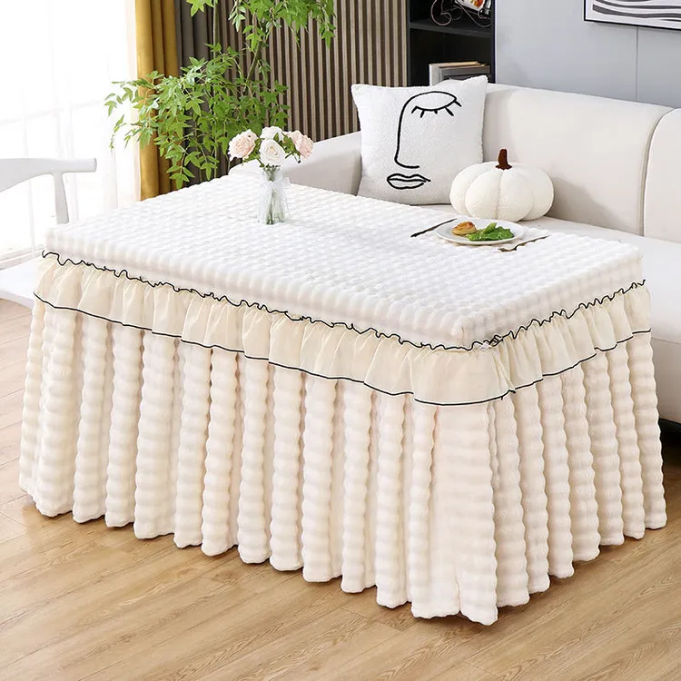 新款加厚烤火桌子罩套冬季兔绒电炉罩长方形布套简加厚加绒烤火罩