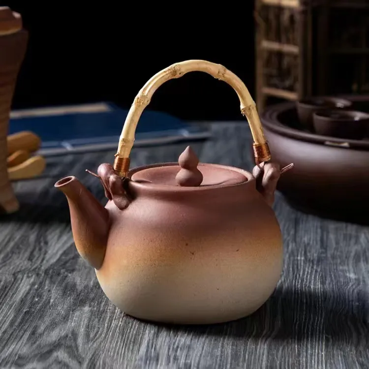 复古家用粗陶煮茶壶功夫烧水壶耐高温明火围炉煮茶器养生壶大容量