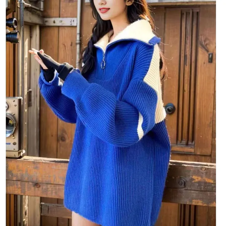 <雨桐精选12.29>拉链撞色毛衣-12063