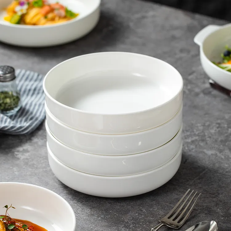 Yomerto纯白盘子菜盘家用圆盘高窝盘餐盘蒸鸡蛋羹专用盘蒸盘深盘