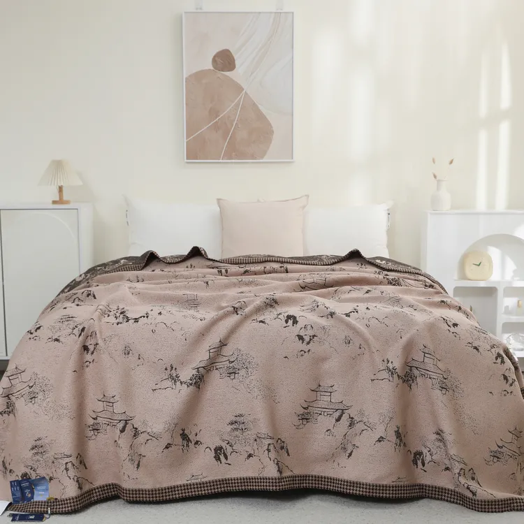 （烟雨阁）230*250高档奢华双人多功能双面提花田园风四季床盖毯