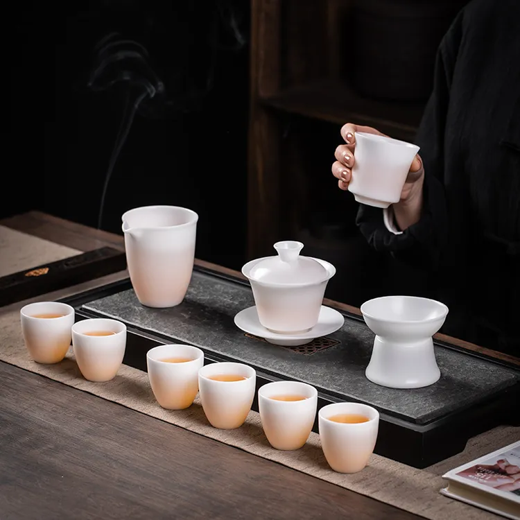 冰种羊脂玉瓷功夫茶具套装家用盖碗茶杯德化白瓷茶壶整套高档礼盒