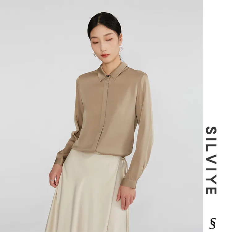 高阶通勤B备重磅桑蚕丝长袖衬衣弹力双乔缎优雅衬衫女CSA189