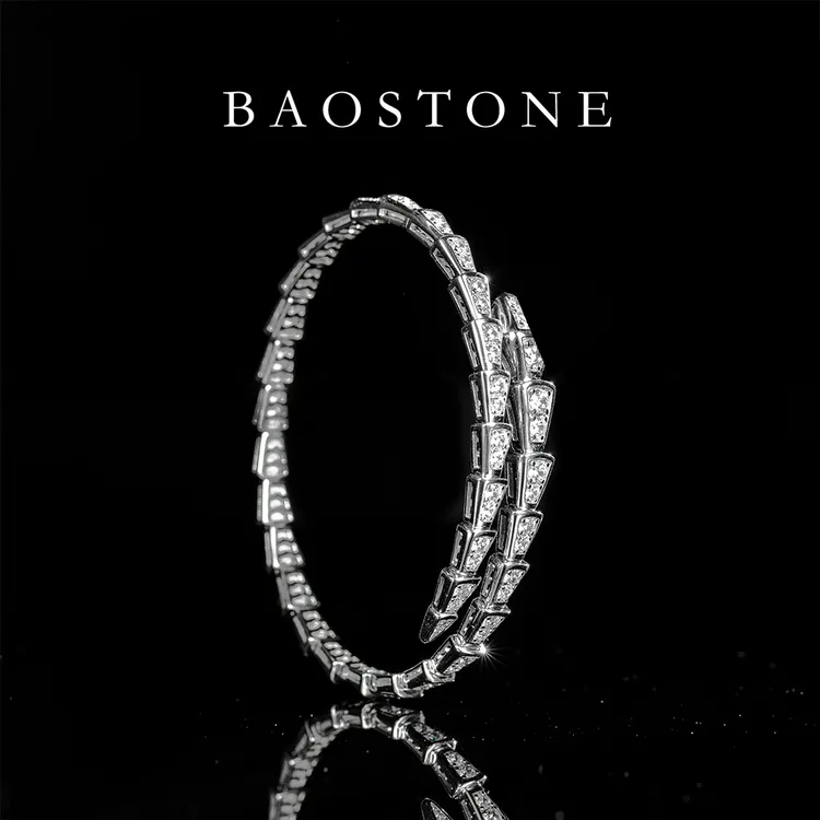 BAOSTONE 925银合成锆石手镯 【银蛇镯】轻奢满钻高档弹簧扣版s166