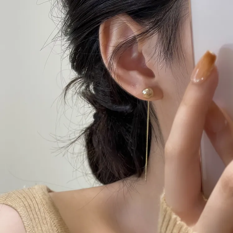 韩芸汐 A-167香槟色简约珠珠耳线高级小众轻奢耳饰