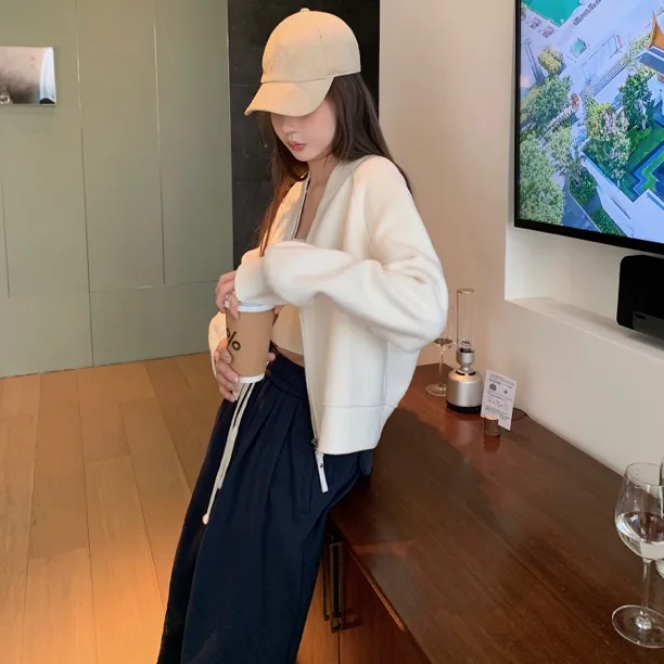 【Lp极简品质】毛呢插肩袖棒球领上衣短款廓形外套