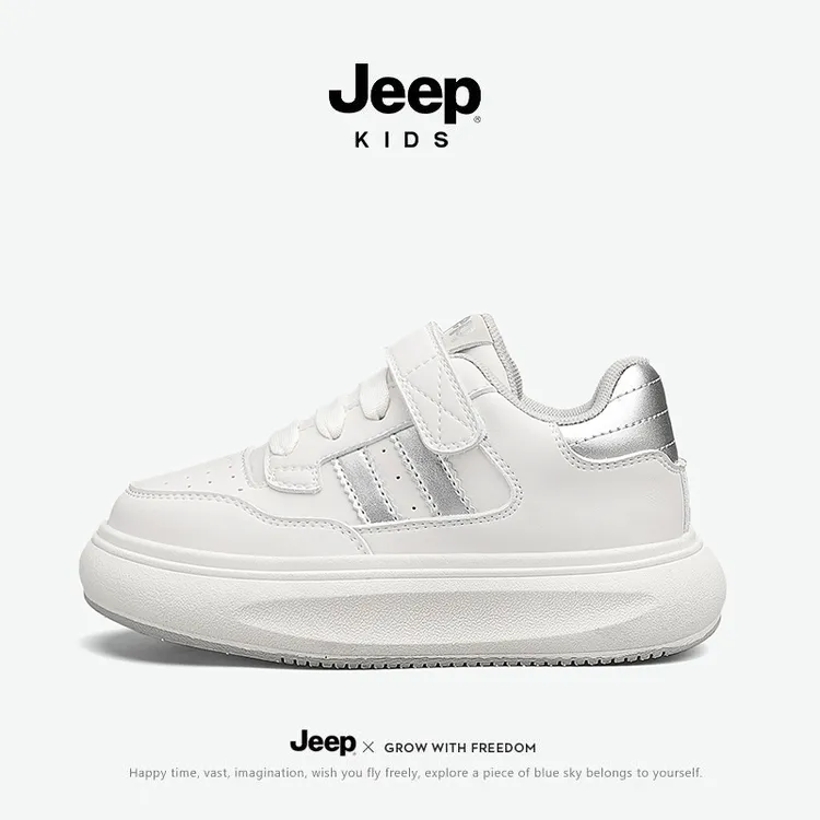 jeep童鞋小白鞋女童男童2025秋季新款软底运动鞋低帮透气板鞋跑步