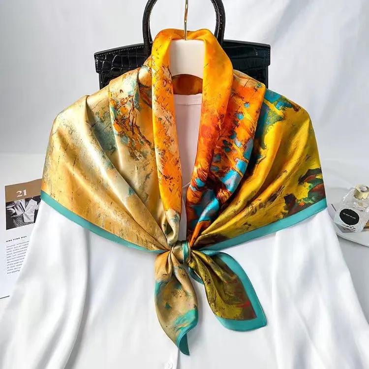 90x90大方巾百搭丝巾时尚夏季国风披肩气质高档复古薄款围巾 新款