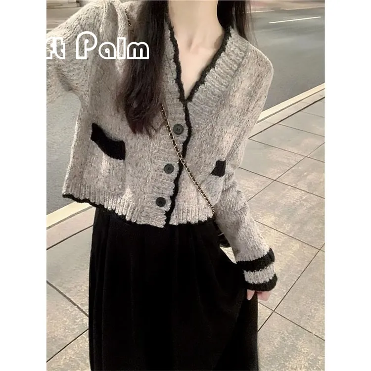 GiftPalm短款开衫毛衣女2024早春秋装新款高级感针织衫外套上衣
