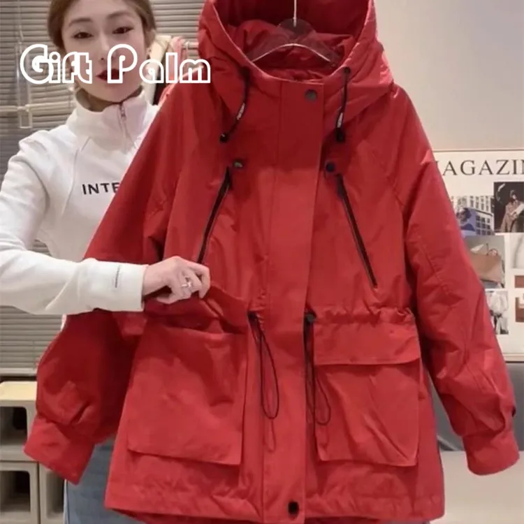GiftPalm连帽冲锋衣外套女2024秋季新款高级感收腰显瘦休闲夹克