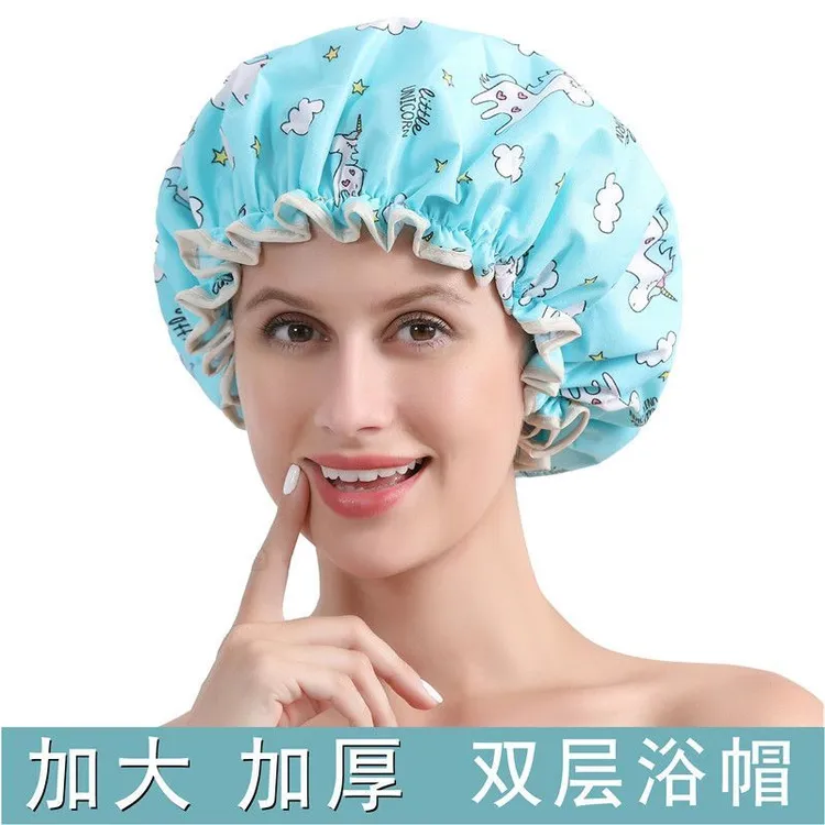 浴帽加大号双层防水女加厚可爱新款沐浴帽淋浴洗澡帽大码防油烟帽