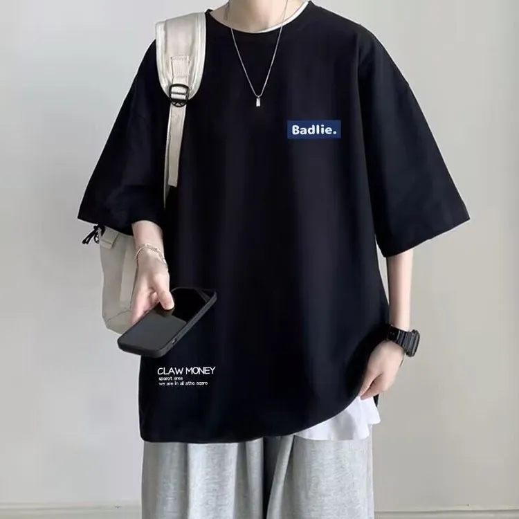 100%纯棉2-300斤ins潮牌短袖T恤男夏季潮流学生痞帅青少年上衣服