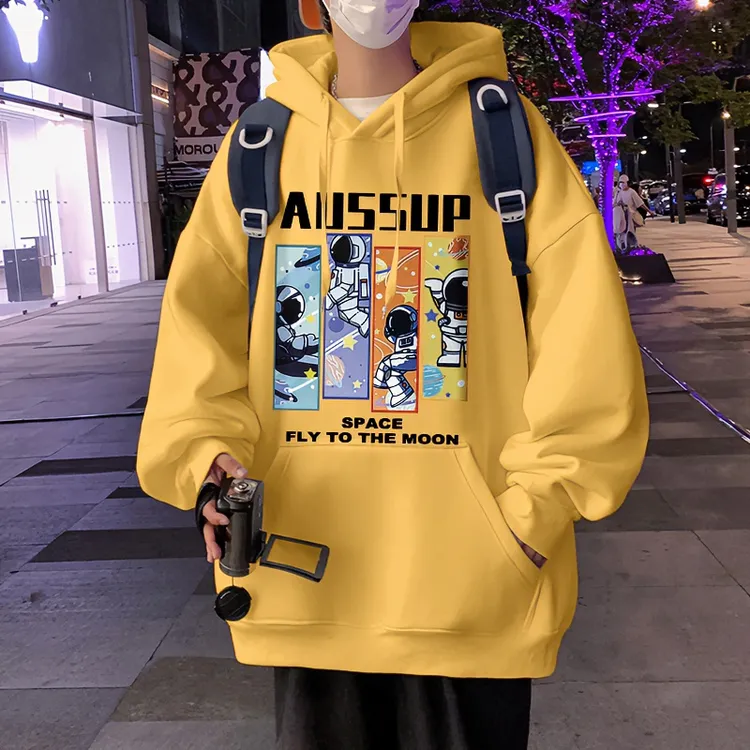 原宿街头男生秋冬款重磅大码加绒连帽套头情侣装小众百搭美式卫衣