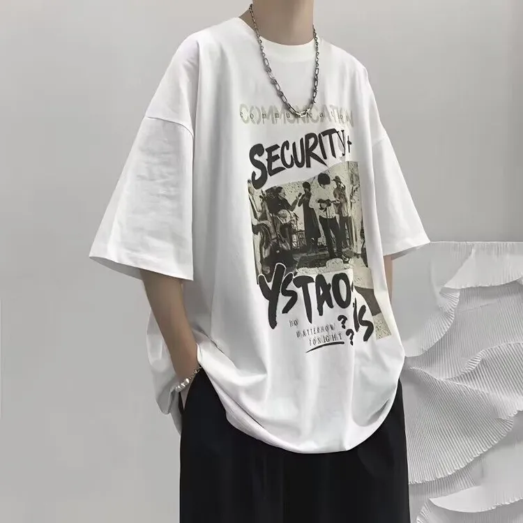 100%纯棉夏季宽松大码男装80-300斤短袖t恤港风复古上衣半袖潮牌