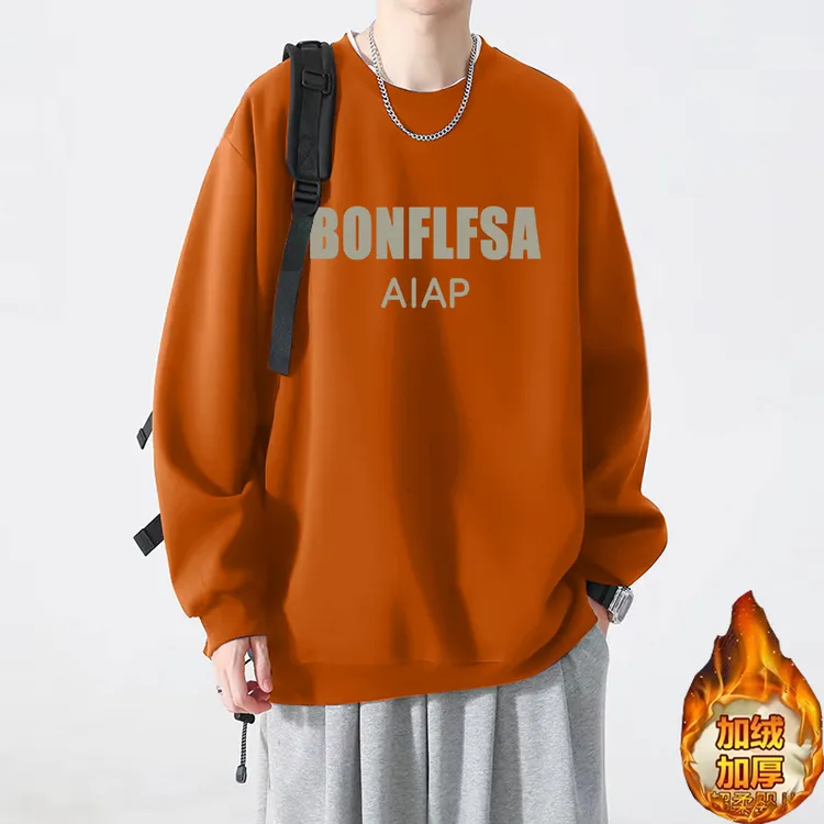 慵懒风韩版抗起球青少年秋冬款百搭加绒加厚保暖大码重磅男生卫衣