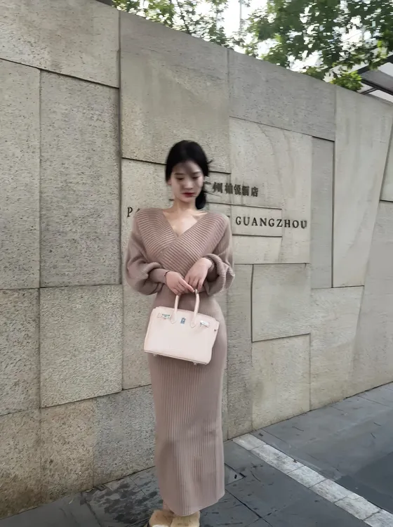 LUYUANR 温婉气质 优雅针织收腰细闪连衣裙1