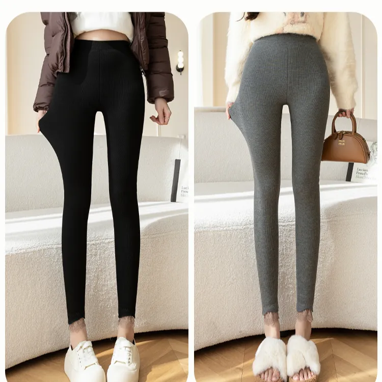 女士冬季打底裤加绒加厚冬季款 螺纹打底裤修身外穿保暖高腰大码