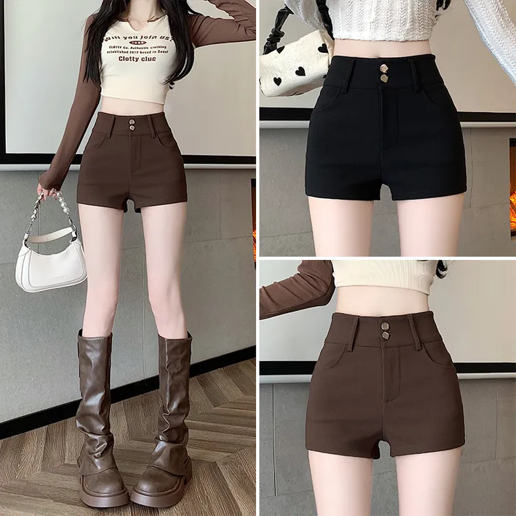 3111黑色百搭弹力紧身短裤女2024秋季高腰显瘦包臀热裤打底靴裤子