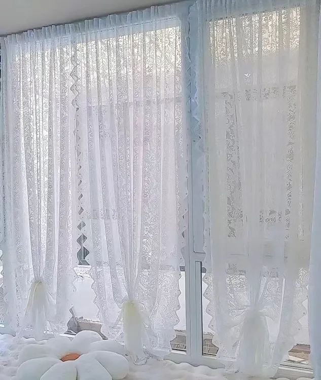 【魔术贴】法式蕾丝纱内开窗飘窗纱帘门帘免打孔厨房卫生间窗帘
