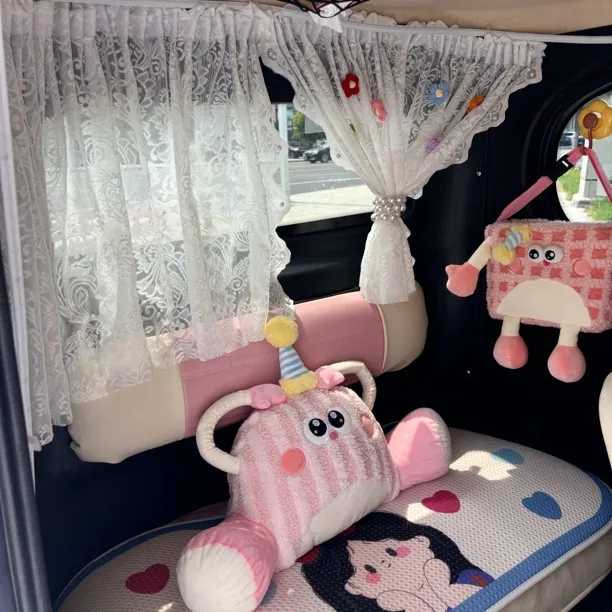 三轮车四轮车魔术贴帘装饰防晒蕾丝纱帘短帘