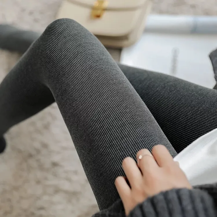 可外穿秋冬保暖高腰显瘦打底裤女竖条纹棉裤外穿冬季裤子秋裤