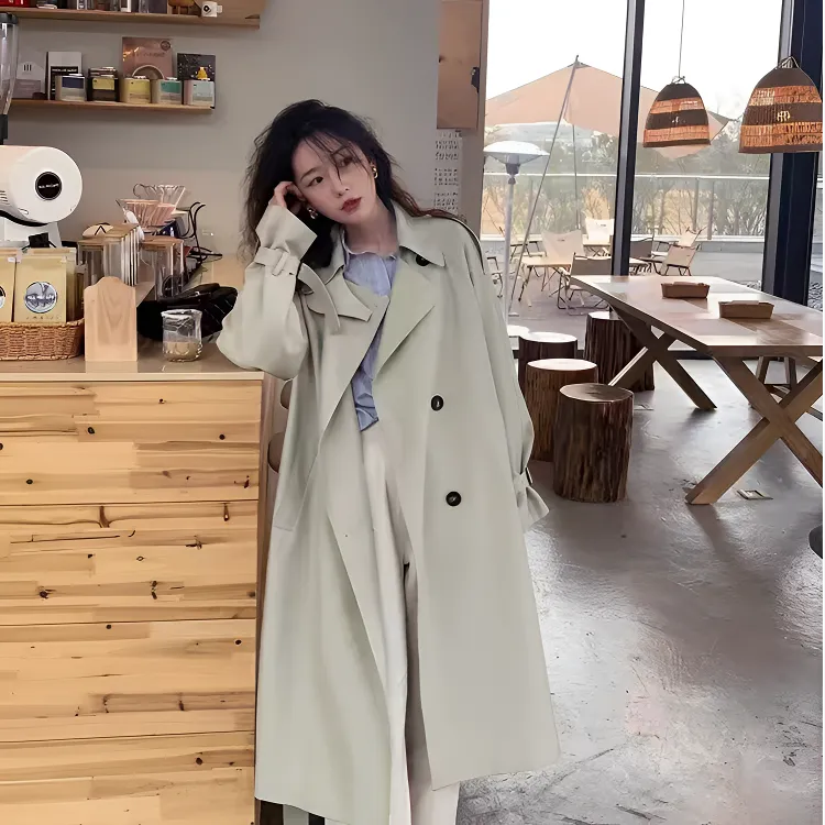 时尚中长款高级感小个子春秋新款百搭流行英伦风大衣外套【FY10】