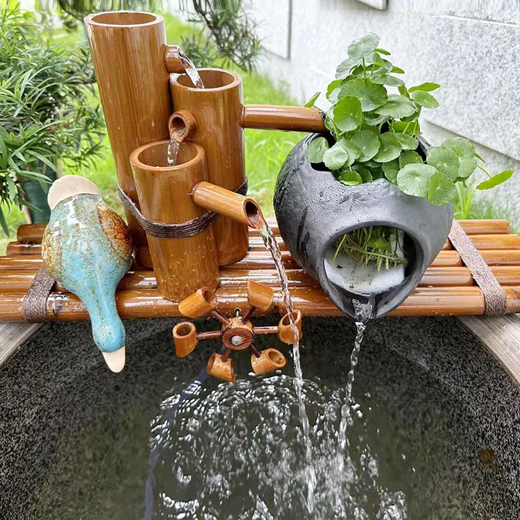 陶瓷开口流水罐古法养鱼种水培风水摆件流水庭院花园阳台造景摆件