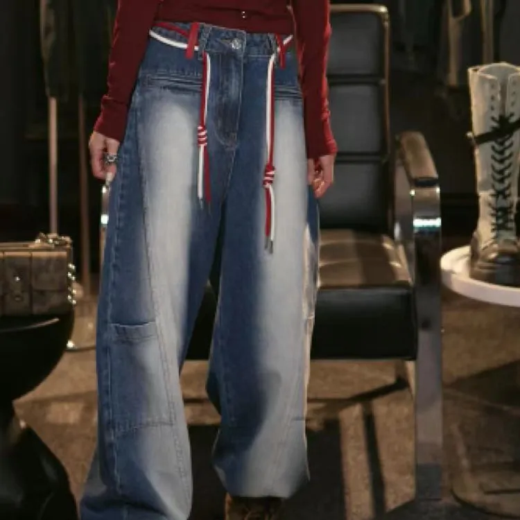 8878显瘦高腰直筒休闲宽松牛仔裤