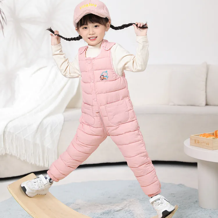 2024儿童新款加绒加厚连体背带裤男童女童宝宝婴幼可开裆背带棉裤