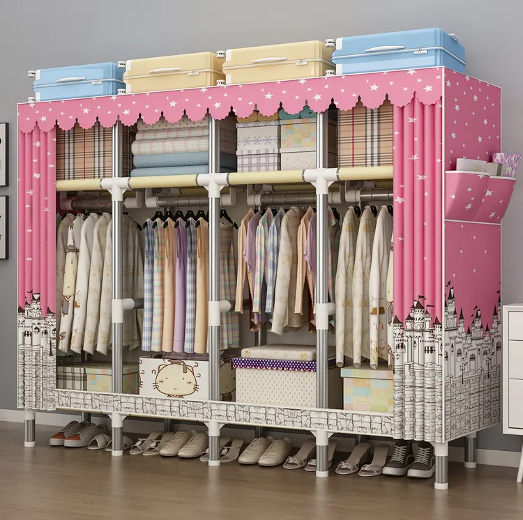 正品简易布衣柜加粗加固钢管加厚布艺收纳衣橱组装家用卧室出租房