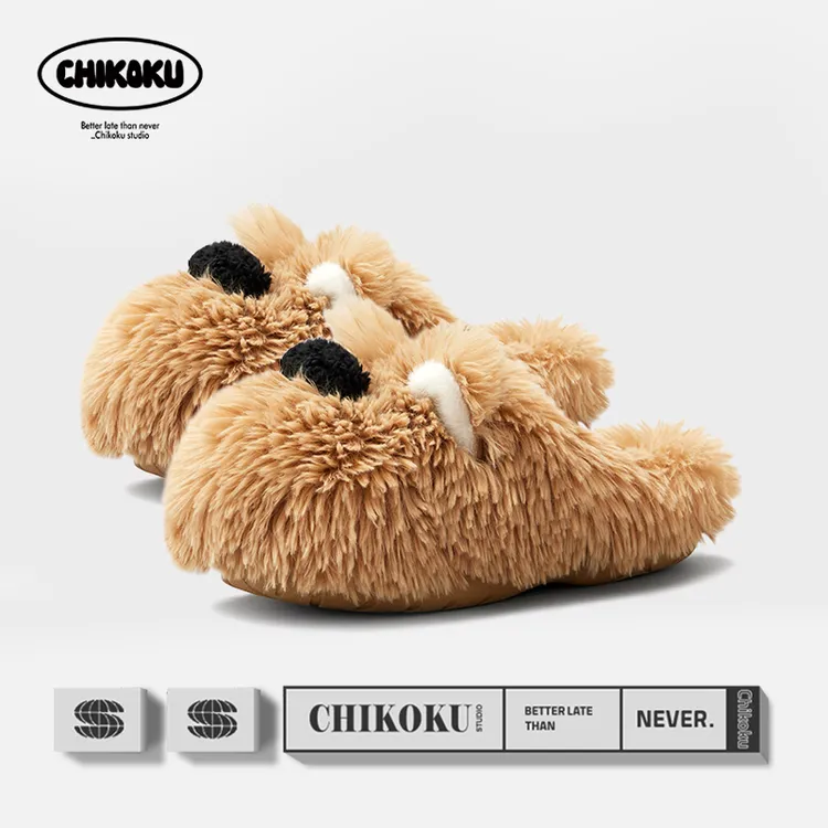 chikoku西高地棉拖鞋男女秋冬情侣居家卡通可爱小狗保暖毛绒拖鞋