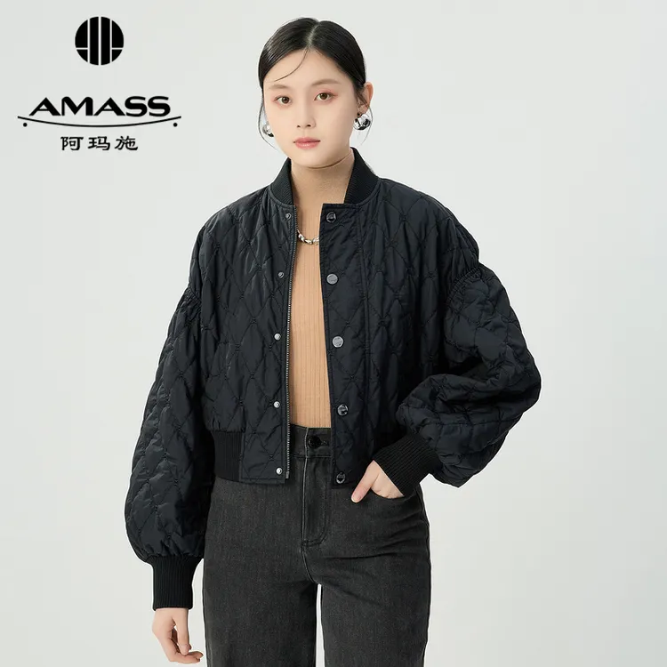 阿玛施AMASS质感飞行员夹克式菱格棉服短外套5400844