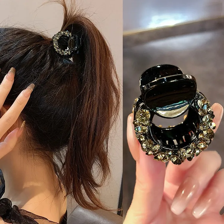 高级感镶钻小抓夹后脑勺半抓发夹黑色气质马尾夹固定神器精致发饰
