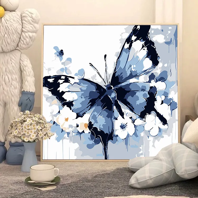 蝴蝶花卉数字油画diy手工填色植物花卉简单零基础手绘丙烯装饰画