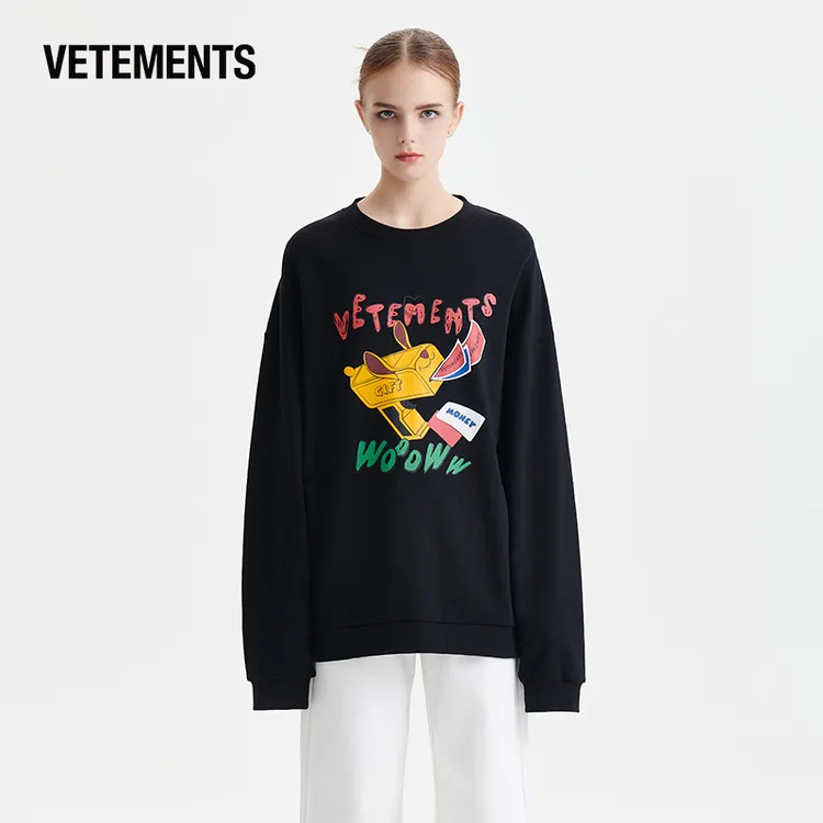 VETEMENTS新款套头时尚潮流女士长袖T恤情侣休闲宽松圆领63520303