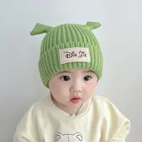 婴儿帽子帽冬季痞幼同款绿色宝宝毛线帽保暖可爱男女儿童护耳帽潮