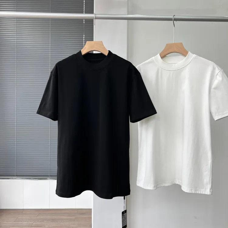 【嘉儿同款】男士半高领收腰重磅百搭纯色修身轻奢短袖T恤高品质