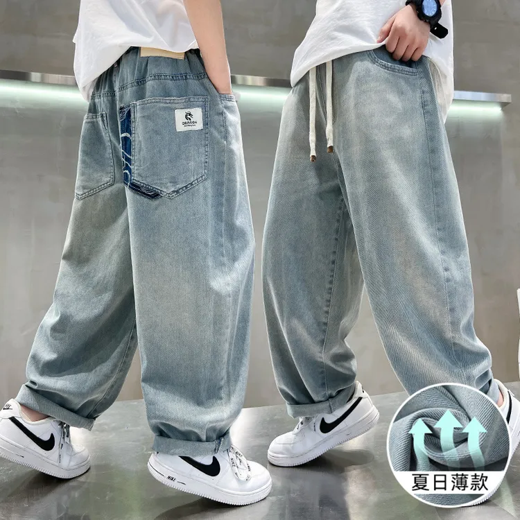 男童薄款牛仔防蚊裤夏季儿童九分裤童装2025新款中大童休闲长裤子