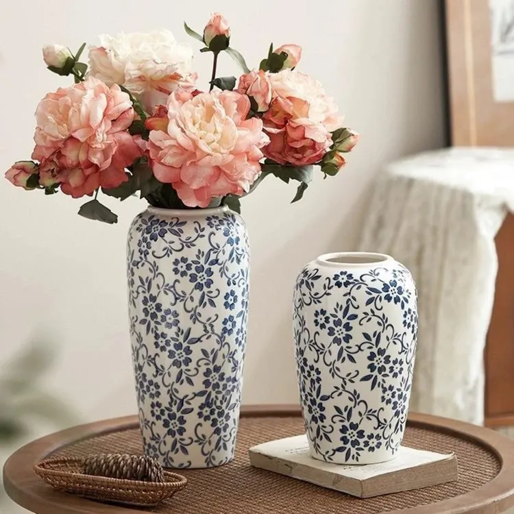 新中式DD01青花瓷陶瓷花瓶客厅复古摆件高级感青花