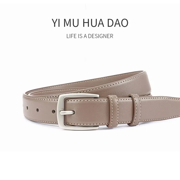 灰色复古腰带女款真皮高档女士牛皮百搭皮带简约韩版裤带时尚经典