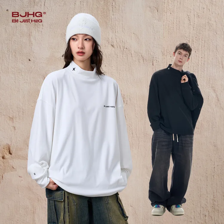 BJHG不计后果 秋季舒绒内搭长袖t恤男女潮牌宽松情侣打底衫