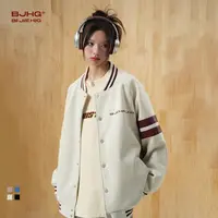 【赵圆瑗专属】BJHG仿麂皮绒夹克外套男秋情侣装vintage美式棒球服