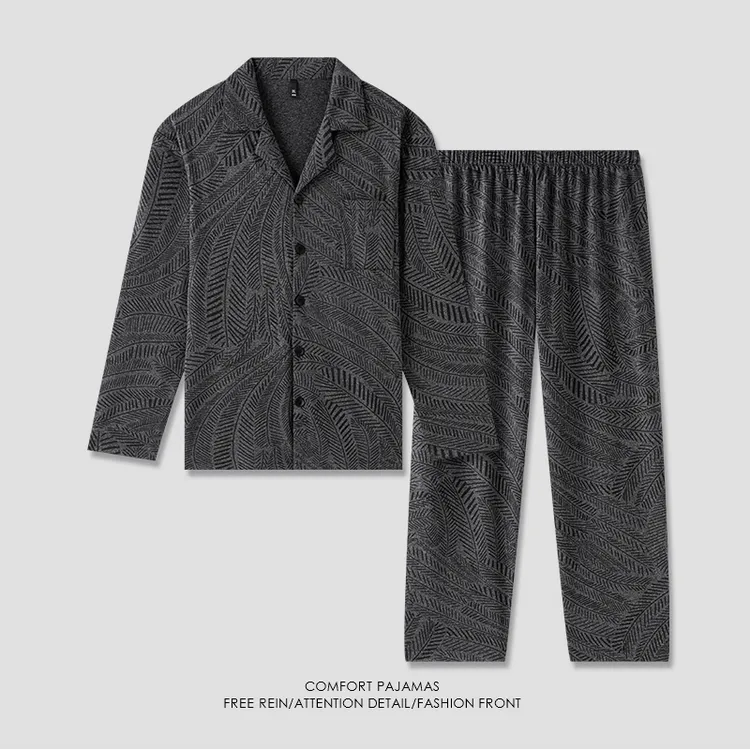 秋季2025新款男士睡衣大码长袖男款家居服套装-24281稻花