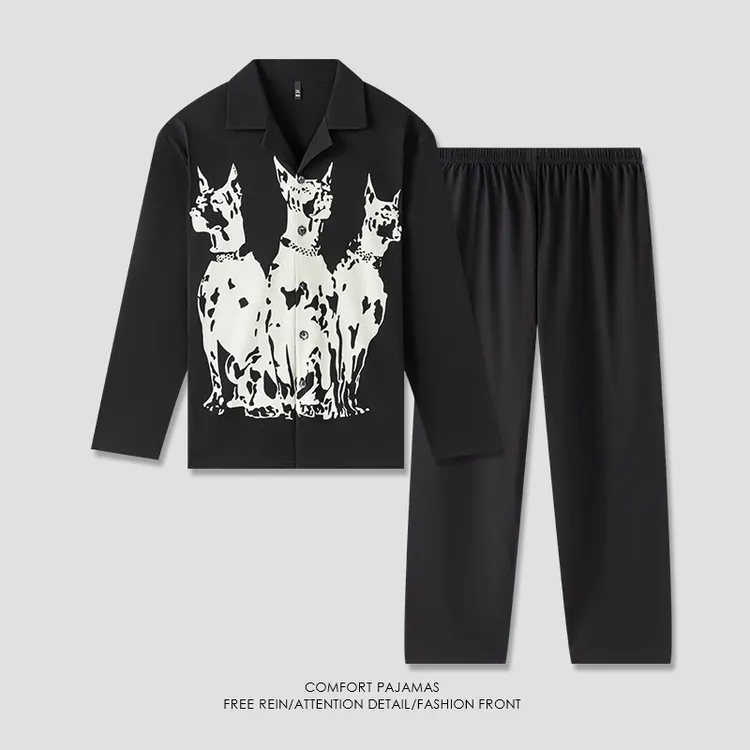 【好福份】春秋季男士睡衣双面纯棉长袖可外穿家居服-24291杜宾犬