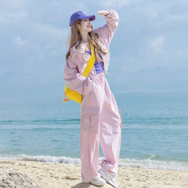 时尚高级感粉色早春穿搭套装女春秋新款小香风休闲运动防晒两件套