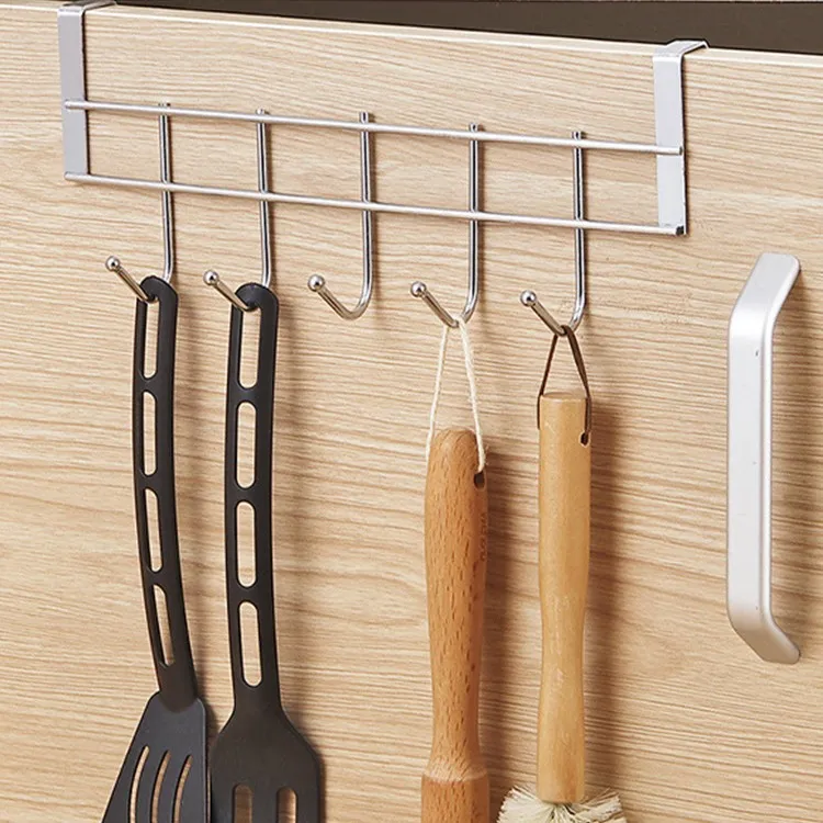 【新疆包邮乌市直发】不锈钢橱柜门背5连挂钩置物卡夹钩汤勺沥水