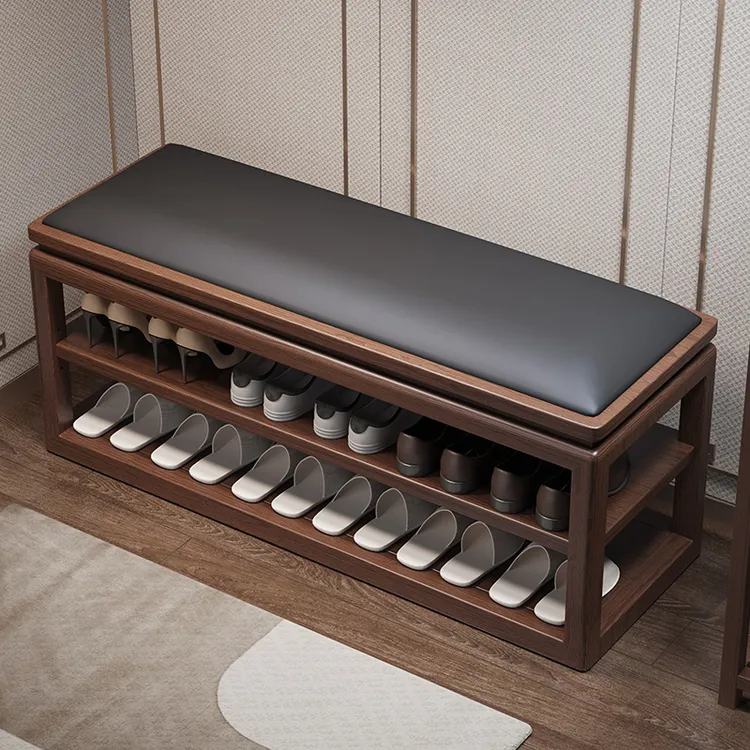 全实木换鞋凳长条玄关新中式入门鞋柜门口一体穿鞋凳简易入户鞋架