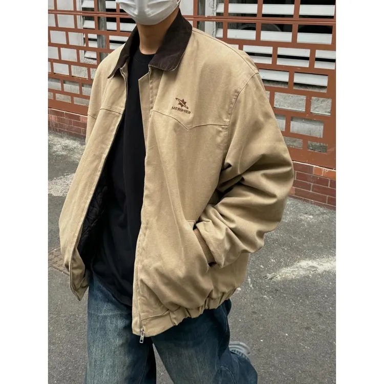 美式复古工装夹克上衣男女春秋国潮宽松百搭潮流翻领休闲男外套潮
