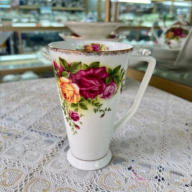 骨质瓷拍金玫瑰奶茶杯骨瓷大容量牛奶杯水杯家用瓷器茶杯咖啡杯子